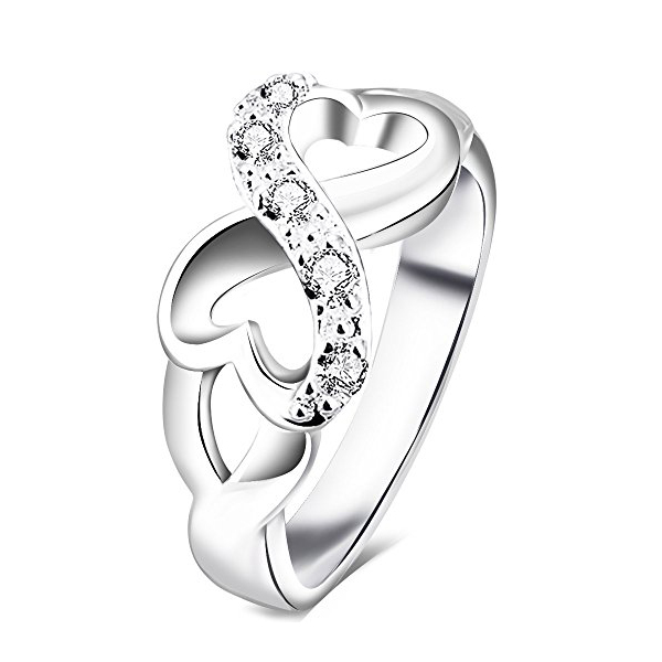 Womens 925 Sterling Silver CZ Heart Infinity Symbol Wedding Ring