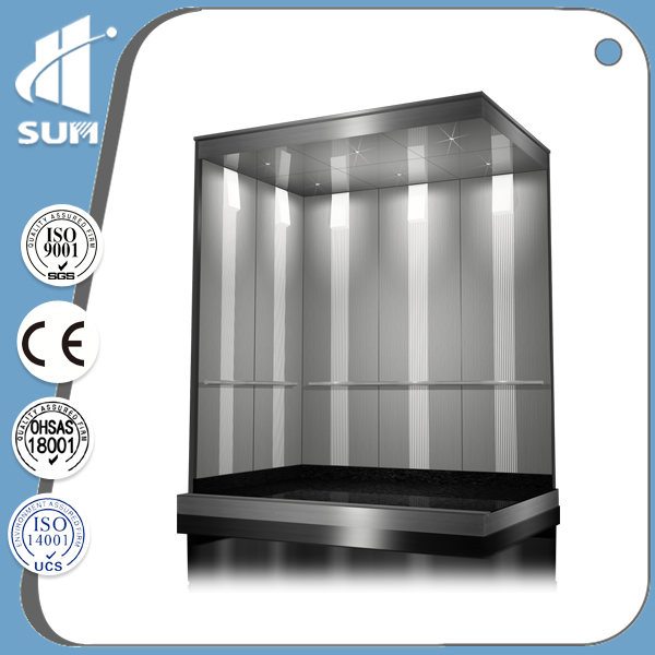 Speed 1.0m/S Machine Room Stainless Steel & Glass Panoramic Elevator