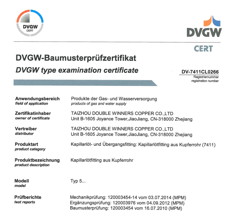 Wras Approval Copper Straight Coupling