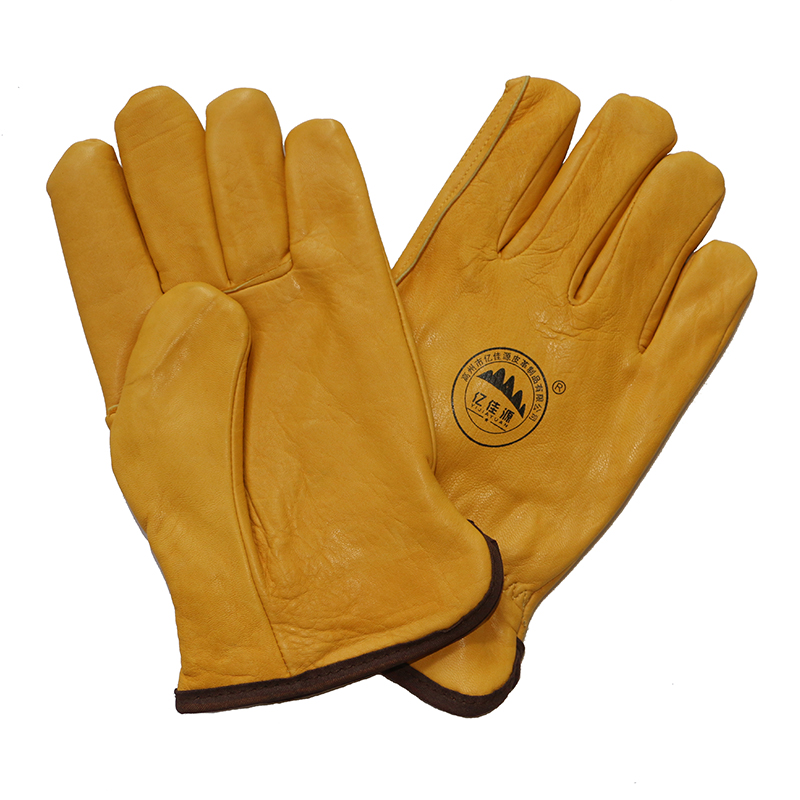 Cow Grain Leather Safety Hand Driver Gloves Winter Warm Gardon Gloves with Full Lining