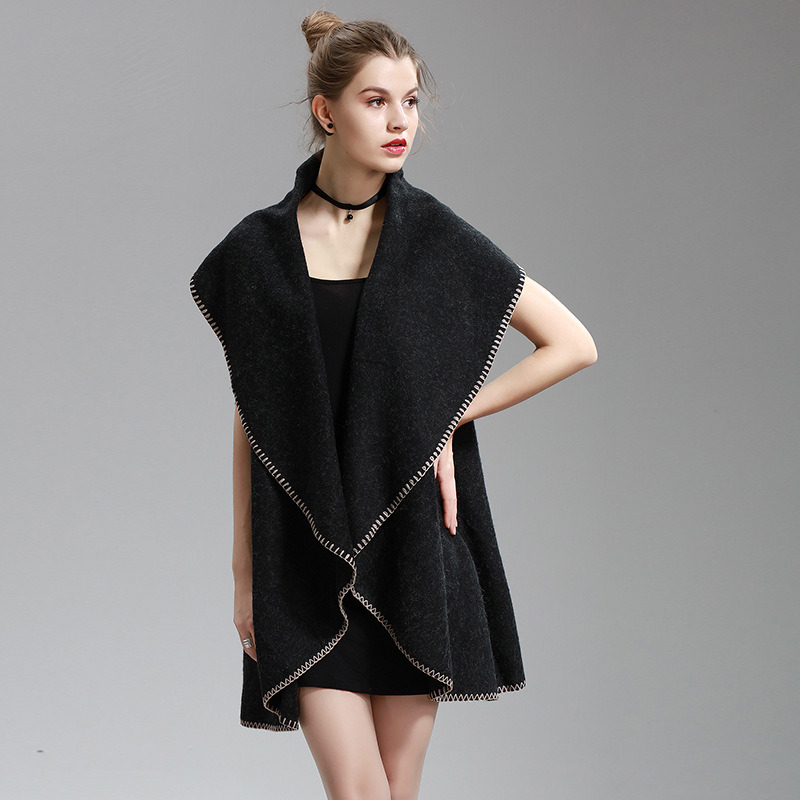 Womens Cashmere Feel Fancy Cape Stole Poncho Shawl (SP298)