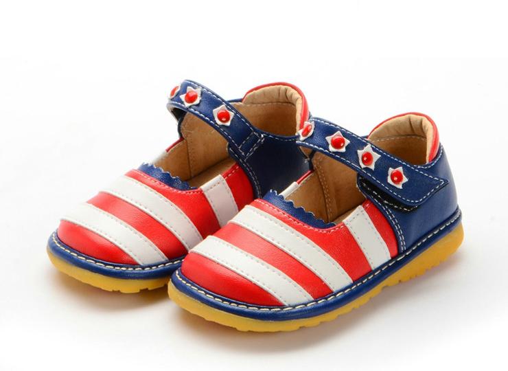 New Baby Girl Red White Strips Navy Heel Squeaky Shoes