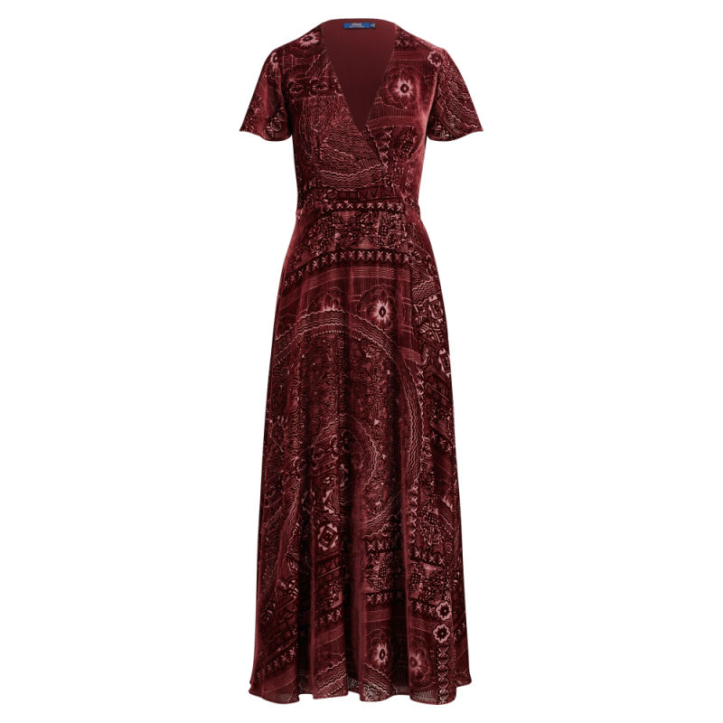 Burn-out Velvet Wrap Maxi Dress