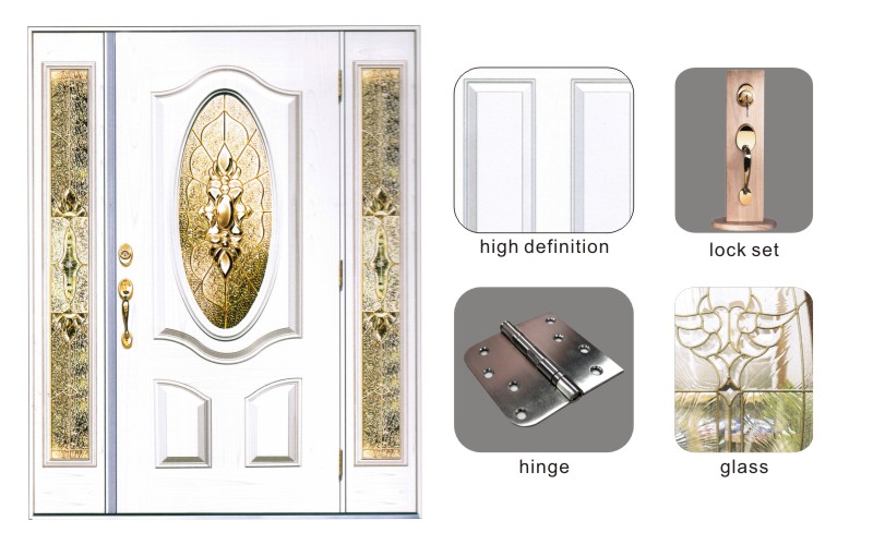 Fangda One and Half Decorative Glass Inserted Exterior Fiberglass Door