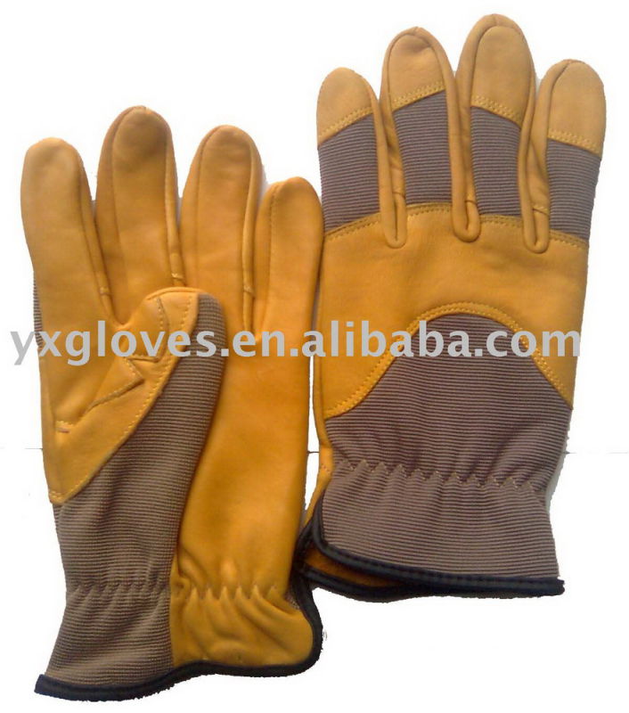 Yellow Leather Glove-Grain Leather Glove-Industrial Glove-Work Glove-Gloves