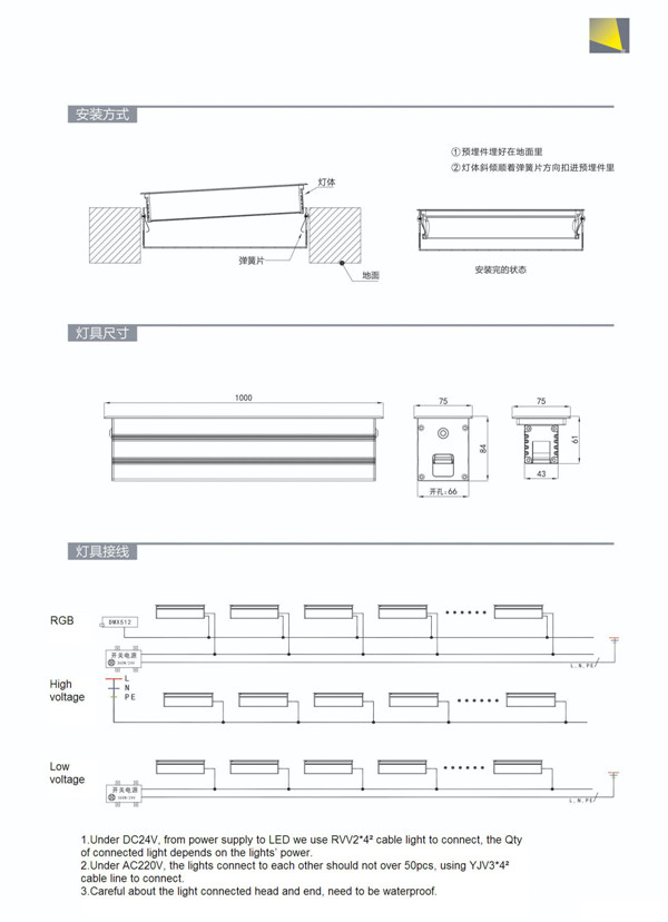 RGB DMX Recessed LED Ground Light Mounted 1000mm Inground Light