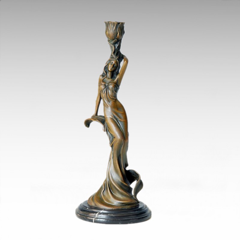 Candleholder Statue Flower Lady Candlestick Bronze Sculpture Tpch-063~066