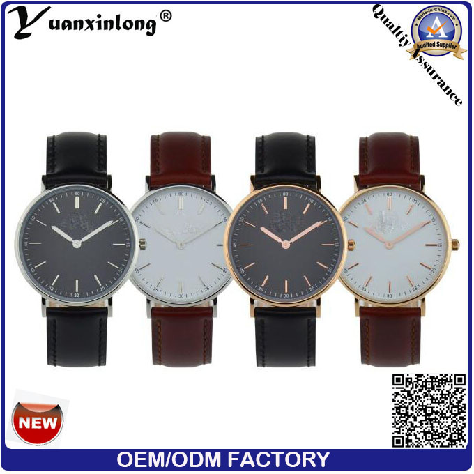 Yxl-568 Fashion Design Thin Black Leather Watch Strap Mens Watches Sex Thin Strap Mens Watch