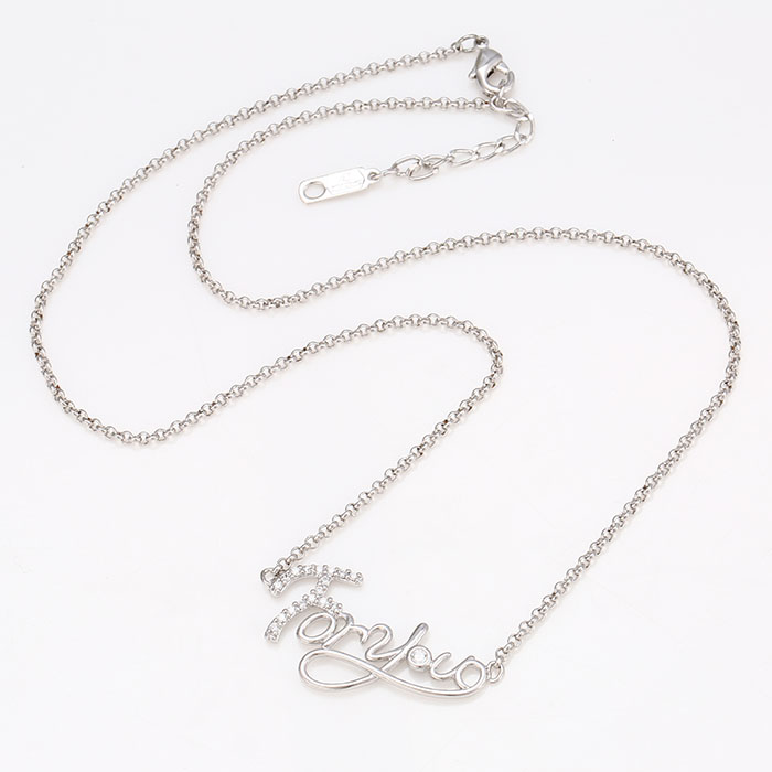 Xuping Long Chain Rhodium Heart -Shaped CZ Jewelry Necklace with Words'for You ' 41919