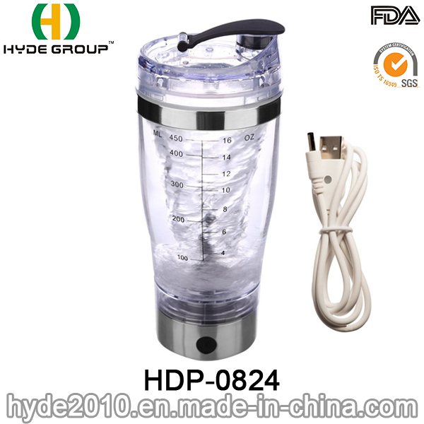 Rechargeable USB 450ml Plastic Vortex Shaker Bottle, BPA Free Plastic Electric Protein Bottle (HDP-0824)