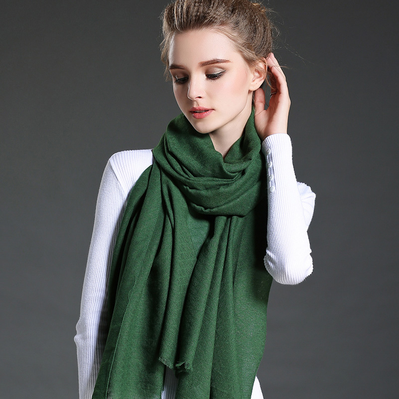 Women in Winter to Keep Warm Plain Green Polyester Scarf