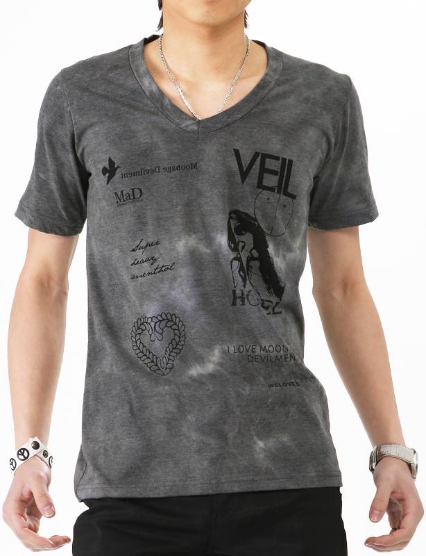 Dye Effect Fashion V Neck Printed Fitted Top Quality Men T Shirt