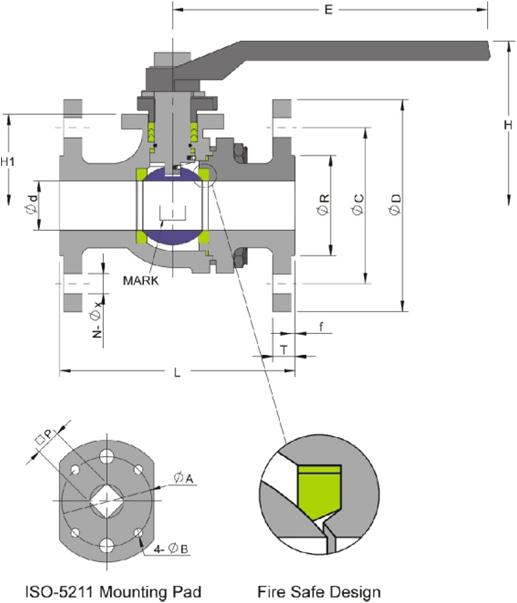 2PC Flanged End Ball Valve with Mounting Pad DIN Pn16 Pn40