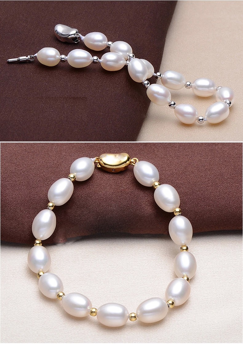 Simple Design fashion Freshwater AAA Grade 8-9mm Rice Pearl Bracelet