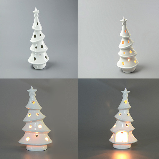 Spot Goods! White Porcelain Tree Shaped Ceramic Christmas Candle Holders