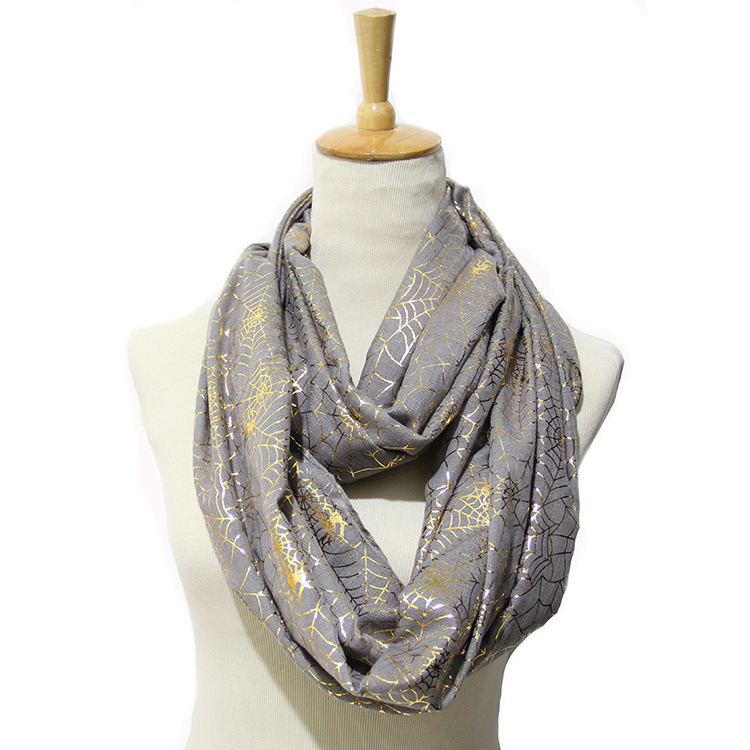 Women's Spring Summer Golden Foil Spider Web Printing Scarf Snood (SW145)