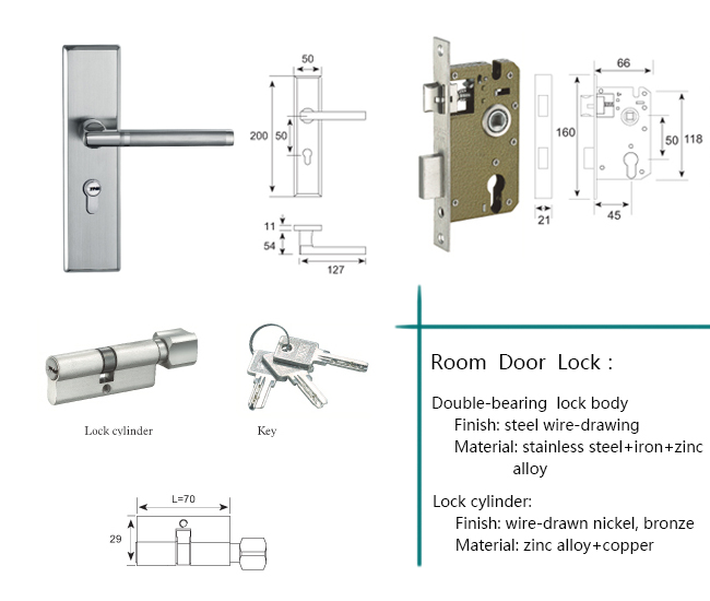 Simple and Modern Wooden Door Stainless Lock for Projects