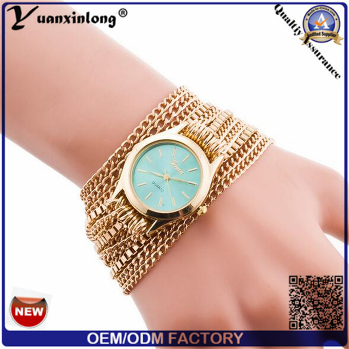 Yxl-398 2016 Geneva Wholesale Quartz Weave Wrap Around Alloy Bracelet Watch Fashion Lady Woman Wrist Watch