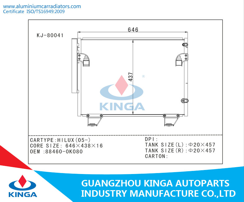 2005 Best Aluminum Condenser for Toyota Hilux OEM: 88460-Oko80