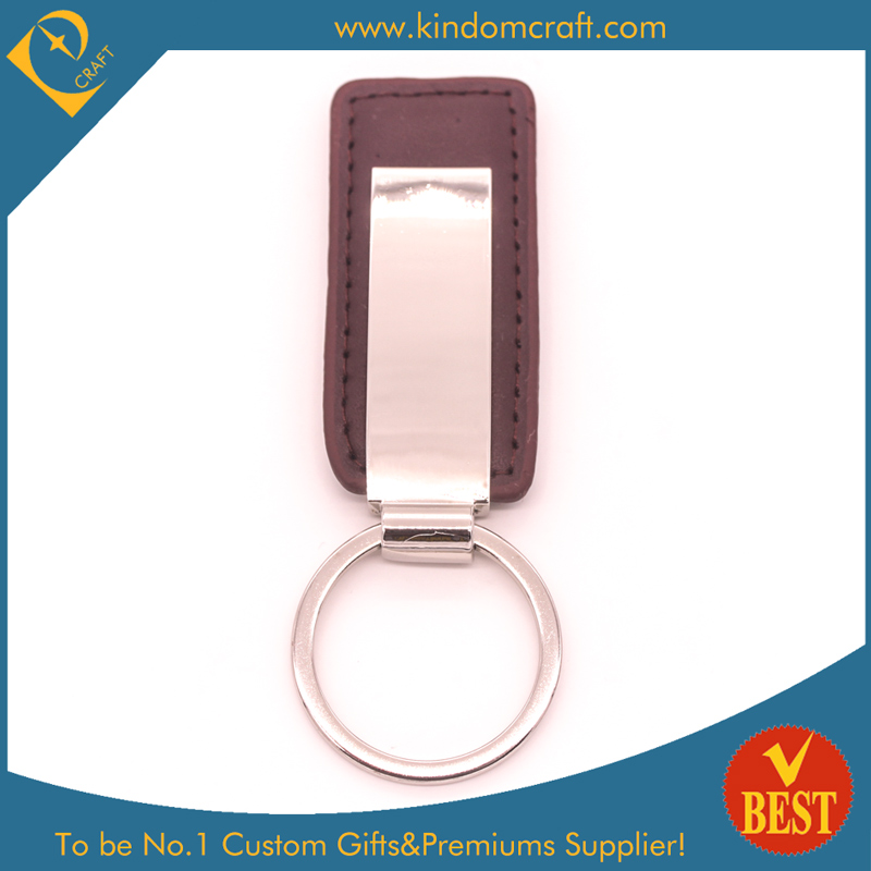 High Quality Customized Metal PU Leather Key Ring with Metal Accessory for Gift