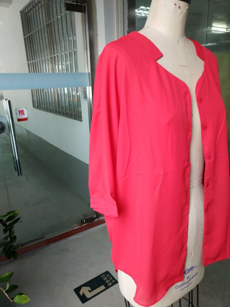 Spring Bright Pink Attractive Long Sleeve Standing Collar Ladies Shirt