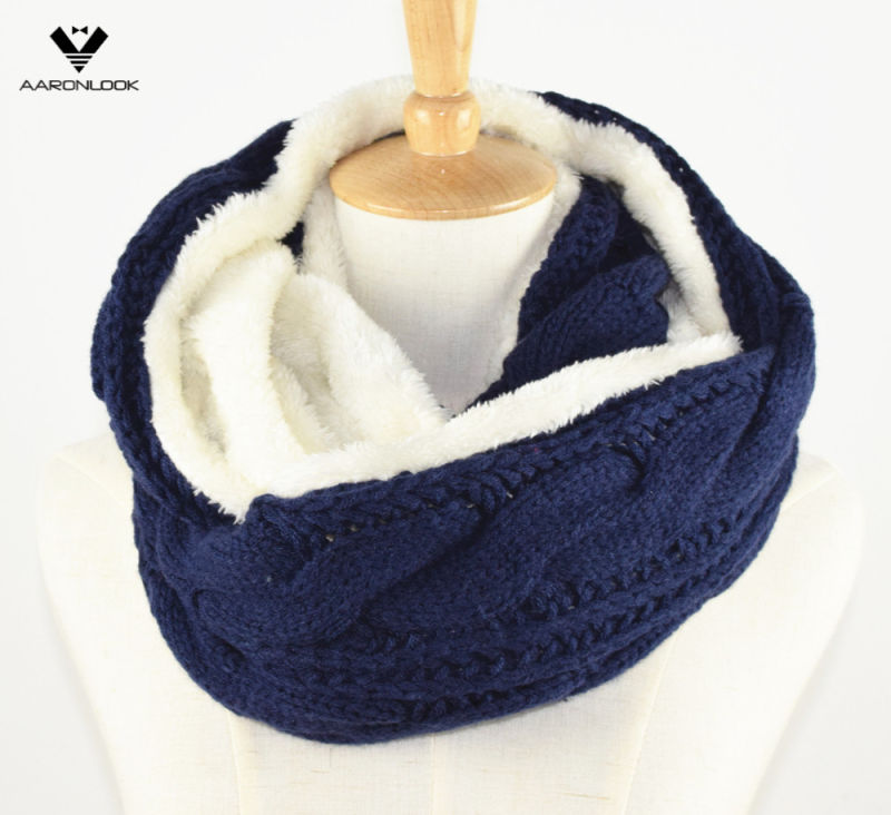 Lady's Fashion Warm Cable Pattern Neck Warmer with Faux Fur