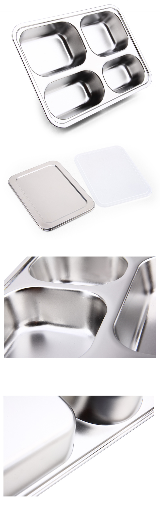 Large Capacity 304 Stainless Steel Fast Food Tray & Lunchbox with 4 Dividers