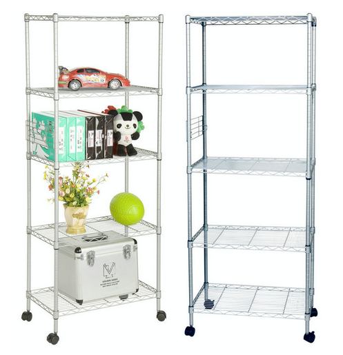 Assembly Adjustable Metal Furniture Wire Book Shelving Rack with Wheels