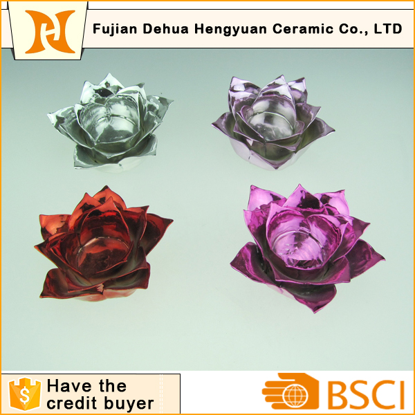 Plating Ceramic Flower Candlestick Holder for Home Decoration