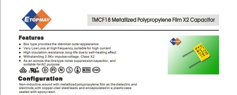 Yellow 0.033UF 275VAC X2 Metallized Polypropylene Film Capacitor Tmcf18-2 for Power Switch