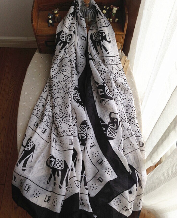 Elegant Women Pretty Elephant Print Sheer Scarf (SW103)