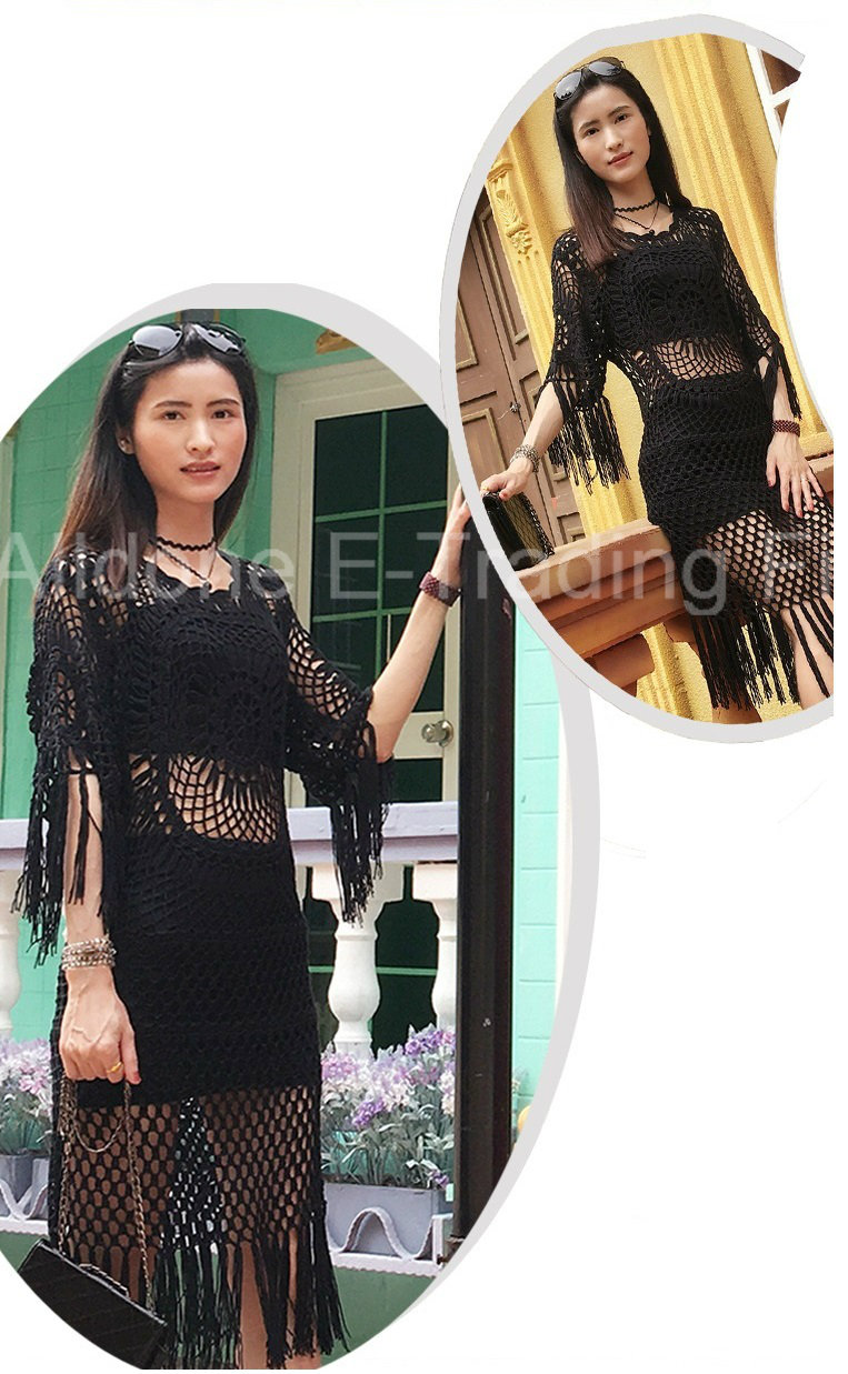 New Fashion Hand Crochet Summer Long Dress with Fringes