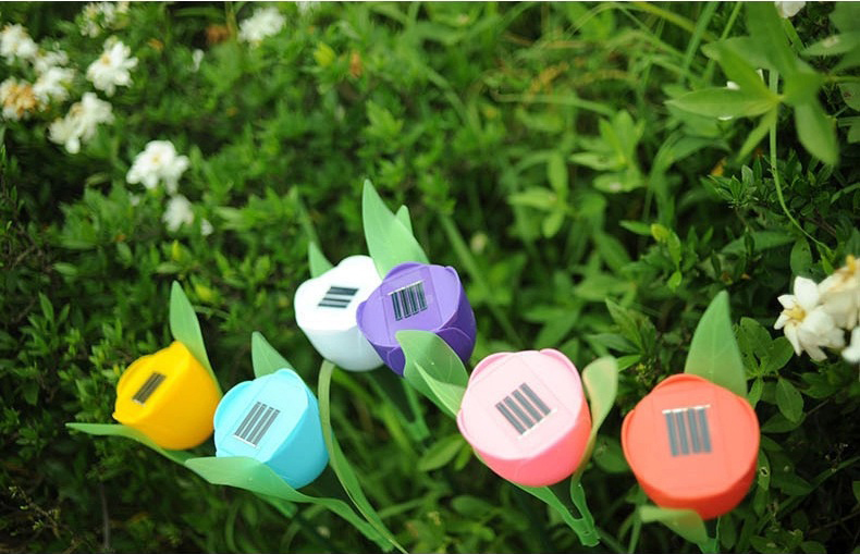 Solar Powered Colorful Flower Tulip LED Light Grden Decorative Solar Lawn Lights