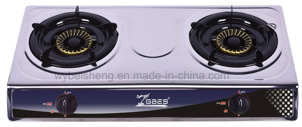 Classic Double Burner Gas Stove, Stainless Steel Material