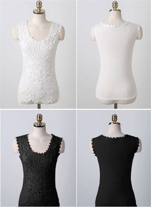 Sleeveless White Black Crochet Casual Shirts Tops