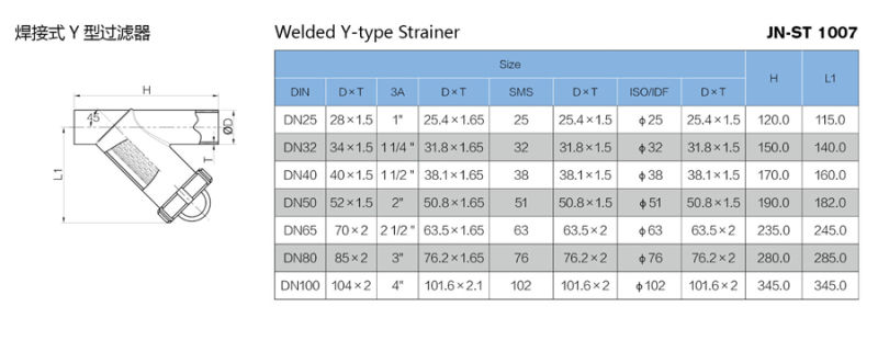 Stainless Steel Welded Y Type Sanitary Filter Strainer (JN-ST3003)