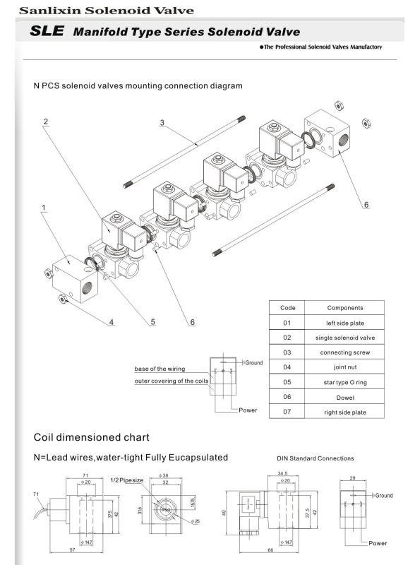 Manifold Type Series 2/2-Way Direct Acting Water Solenoid Valve(SLE)