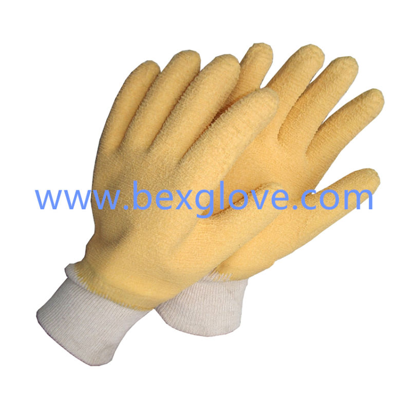 Cotton Jersey Liner, Cotton Knit Wrist, Latex Coating, Ripple Styled Crinkle Finish Glove