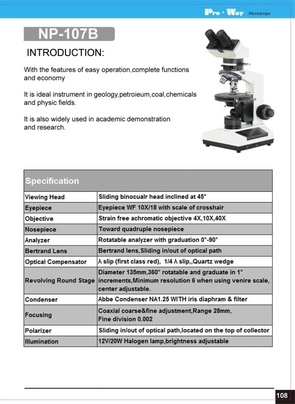 Polarization Microscope with Transmition Illumination (NP-107B)