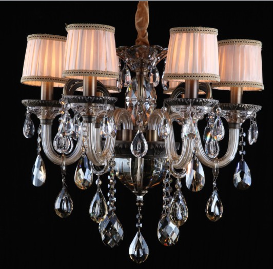 Hotel Decorative Zinc Alloy + Crystal Chandelier with Fabric Shade