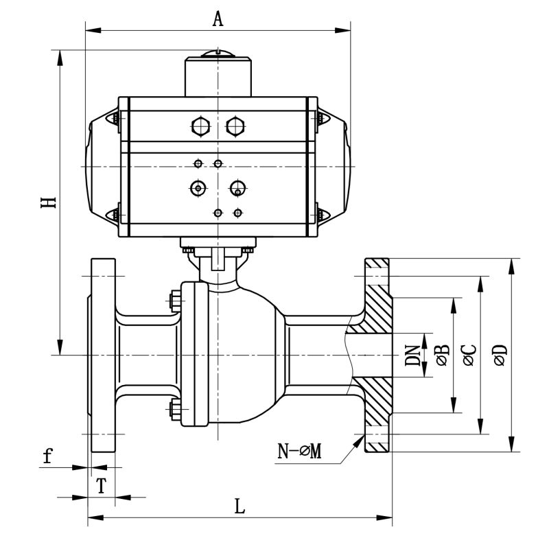 Klqd Brand Pneumatic Actuated Stainless Steel Flanged Ball Valve