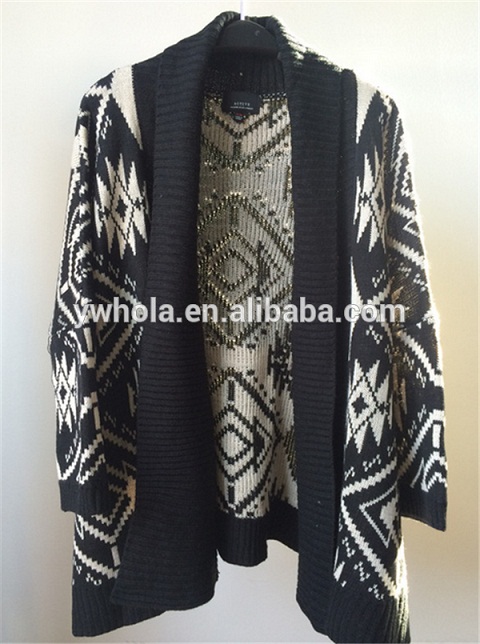 New Design Black and White Batwing Women Knit Cardigan Sweater