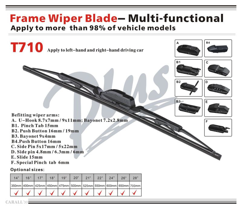 T710 Driver Passenger Vehicle Smooth Quiet Streak-Free Windshield Stealth Stainless Steel Rubber Silicone Frame Wiper Blade