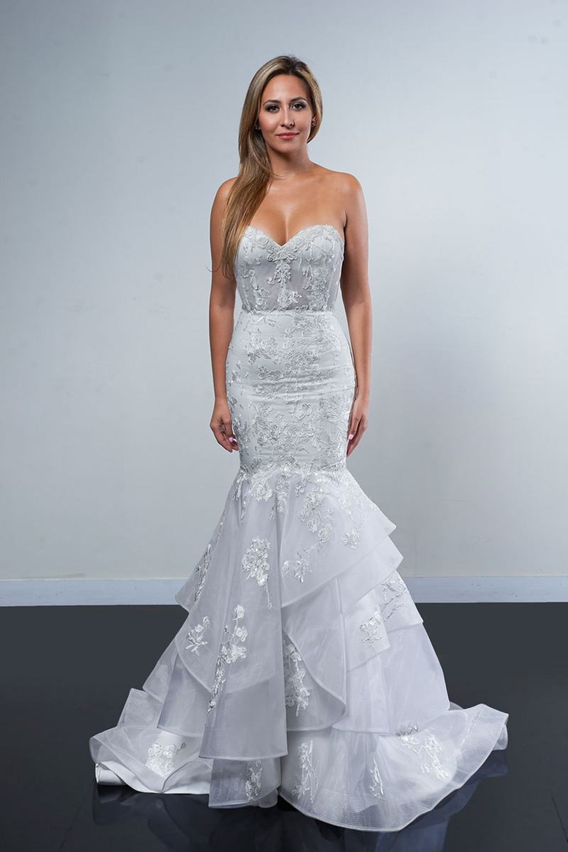 Strapless Bodice Accented with Intricate Beading Wedding Dress with Flare Draped Skirt