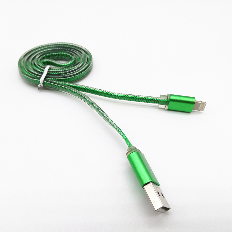 High Quality Transparent PVC Flat USB Data Cable for iPhone
