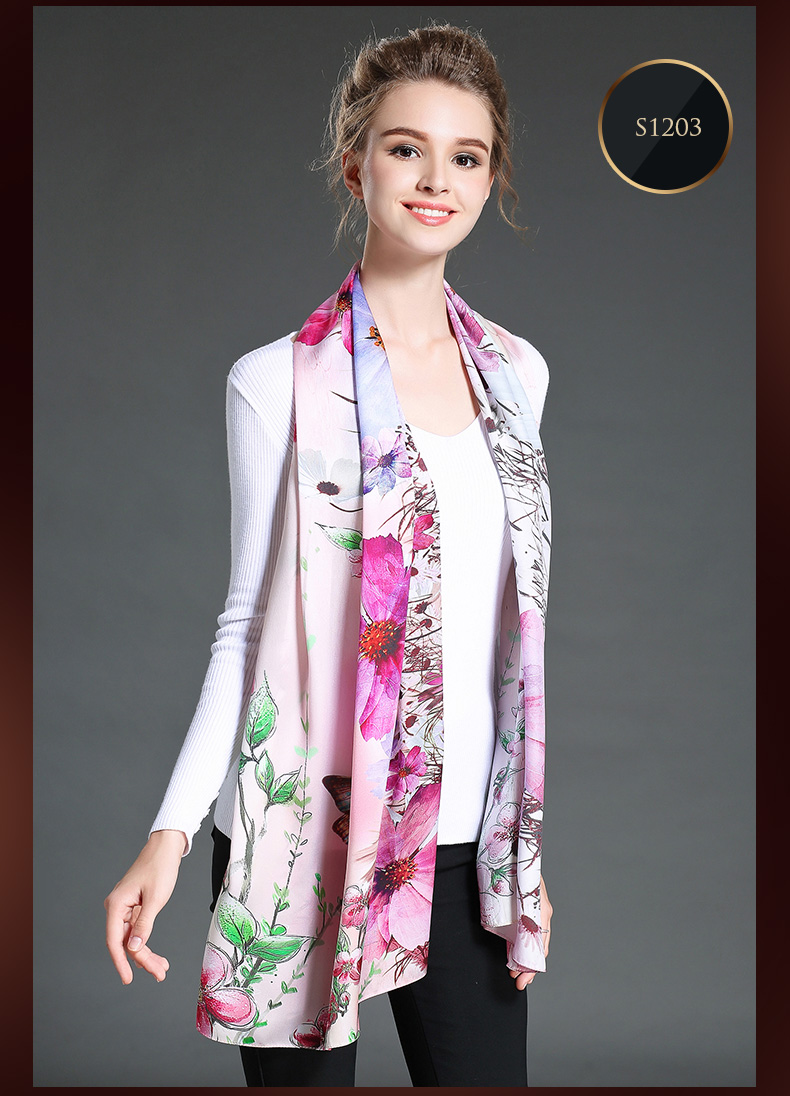 Digital Printing Long Silk Scarf for Women Girls