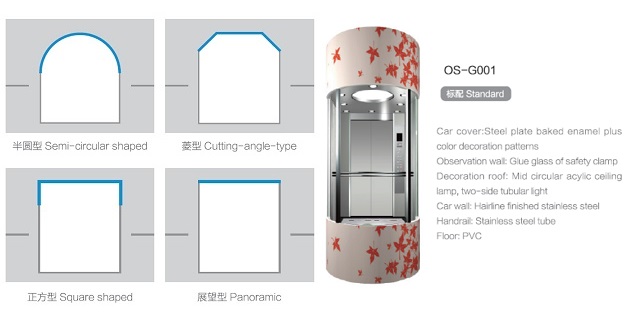 Glass Panoramic Cabin for Observation Passenger Elevator, Elevator Parts (OS41)