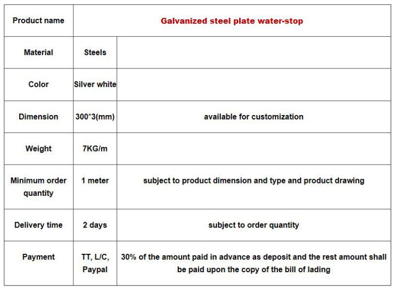 High Quality Steel Plate Rubber Water Stop for Dam Constructin