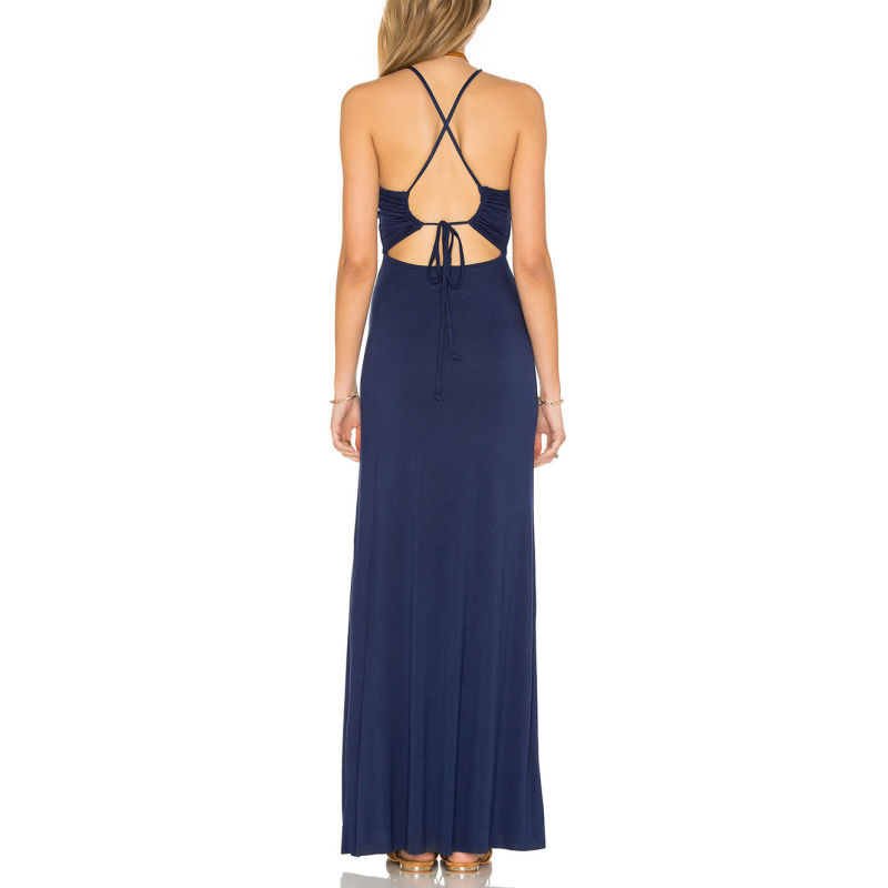 Cut out Strap Neckline Sleeveless Blue Sexy Long Dress