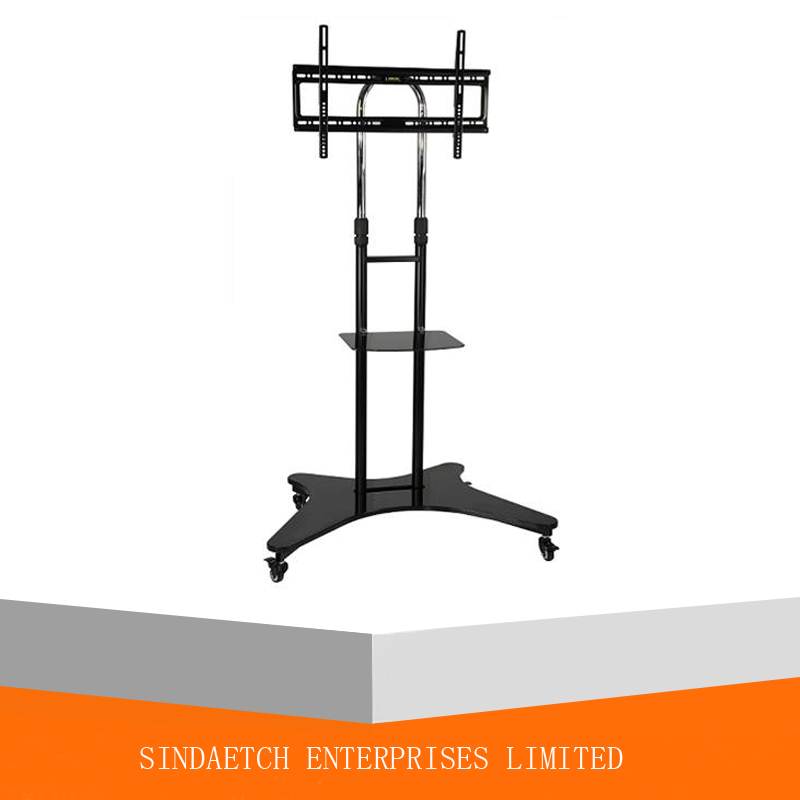 Mobile TV Cart with Height Adjust Glass DVD Shelf